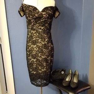 Juniors Black Lace dress with blush lining